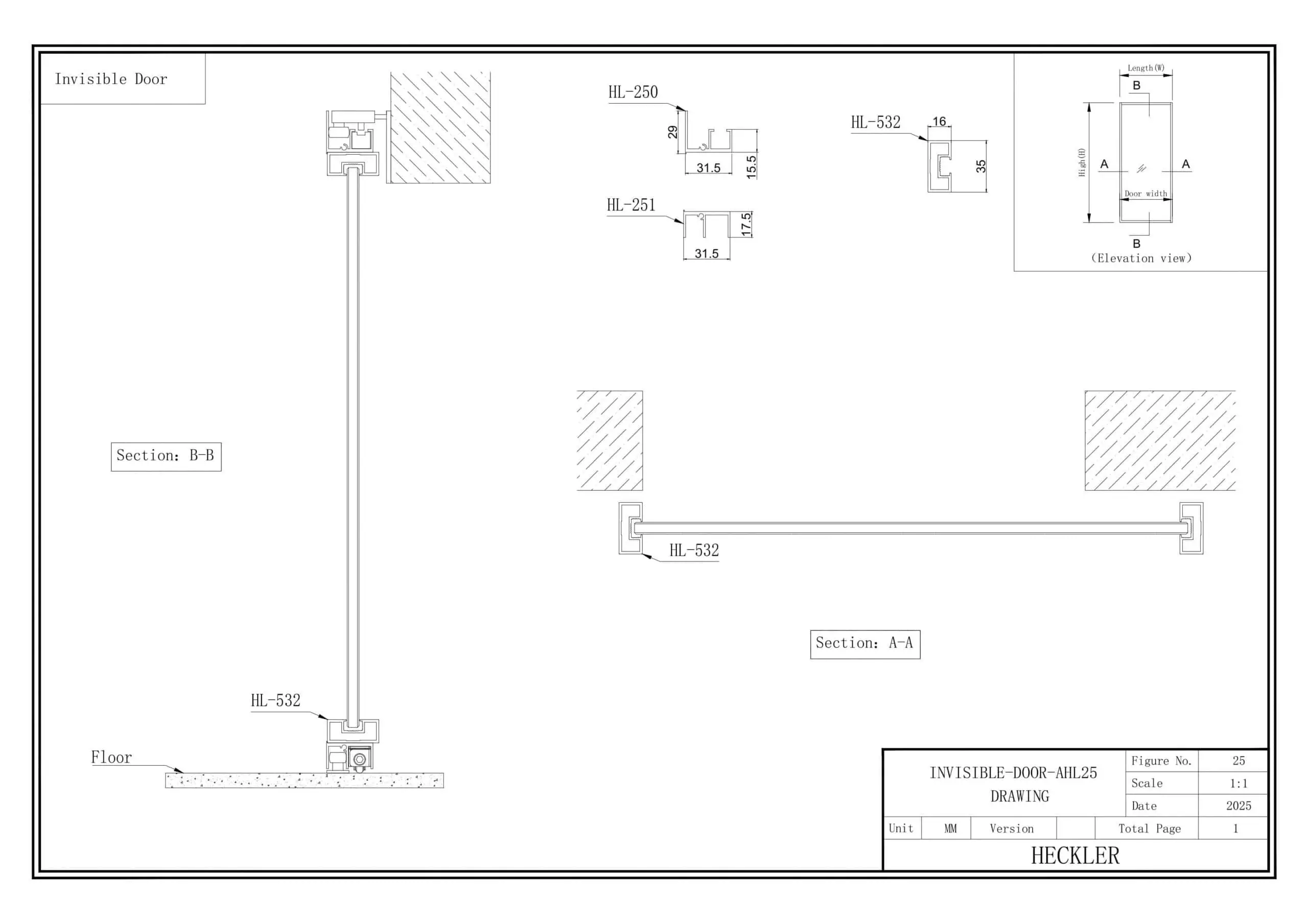 Bản vẽ cấu tạo cửa lùa tàng hình