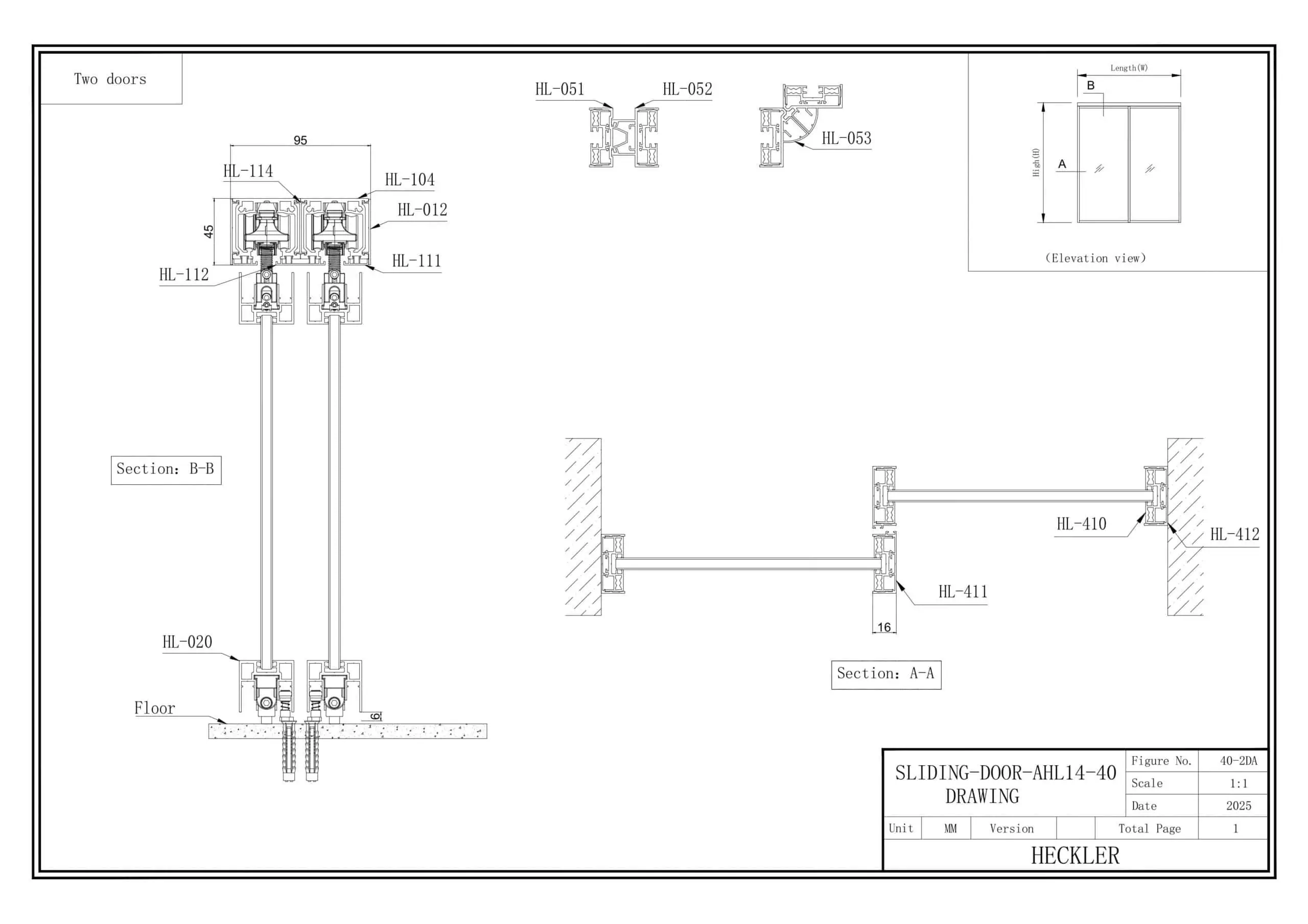 Bản vẽ cấu tạo cửa lùa slim 2 cánh