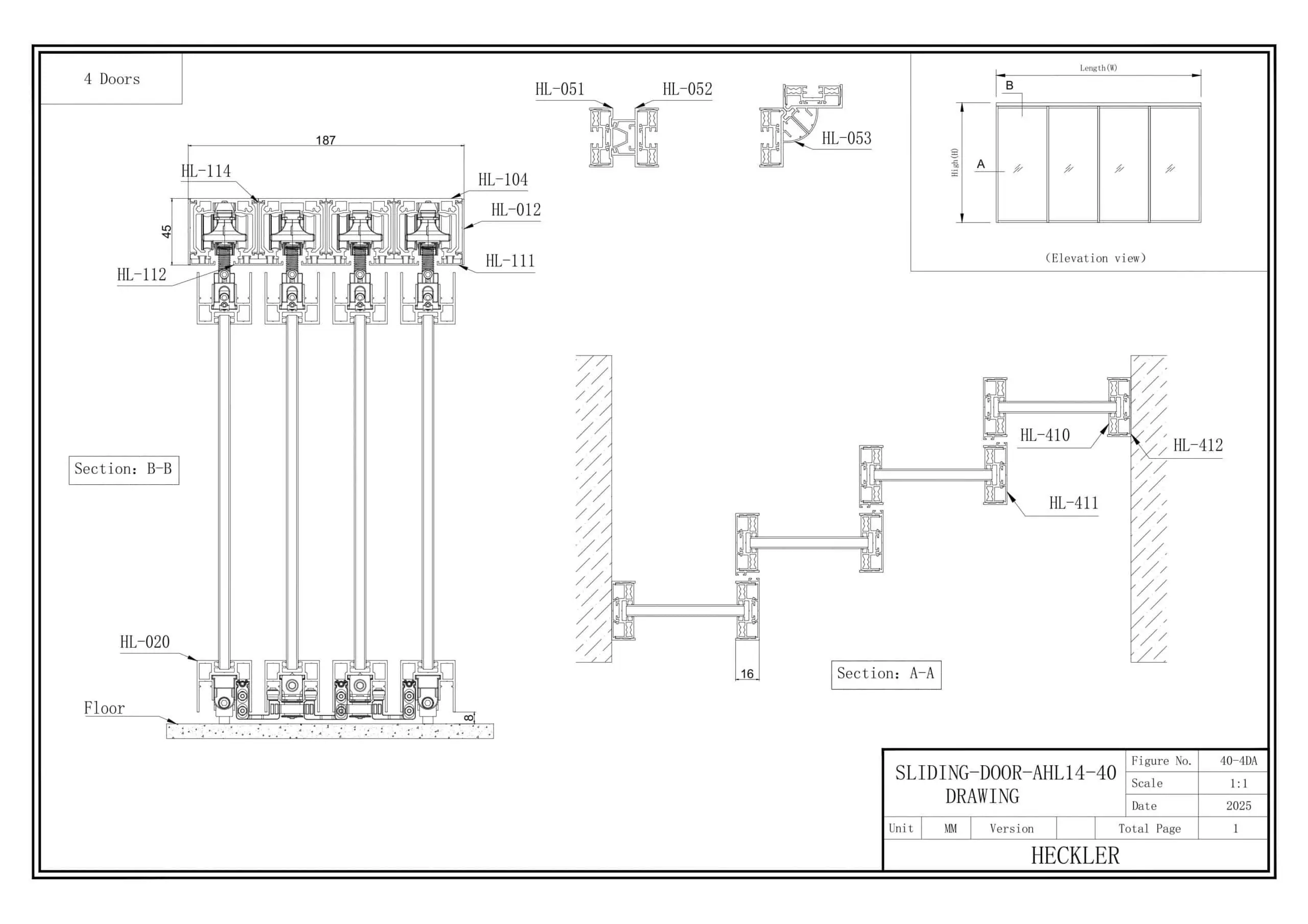 Bản vẽ cấu tạo cửa lùa slim 4 cánh