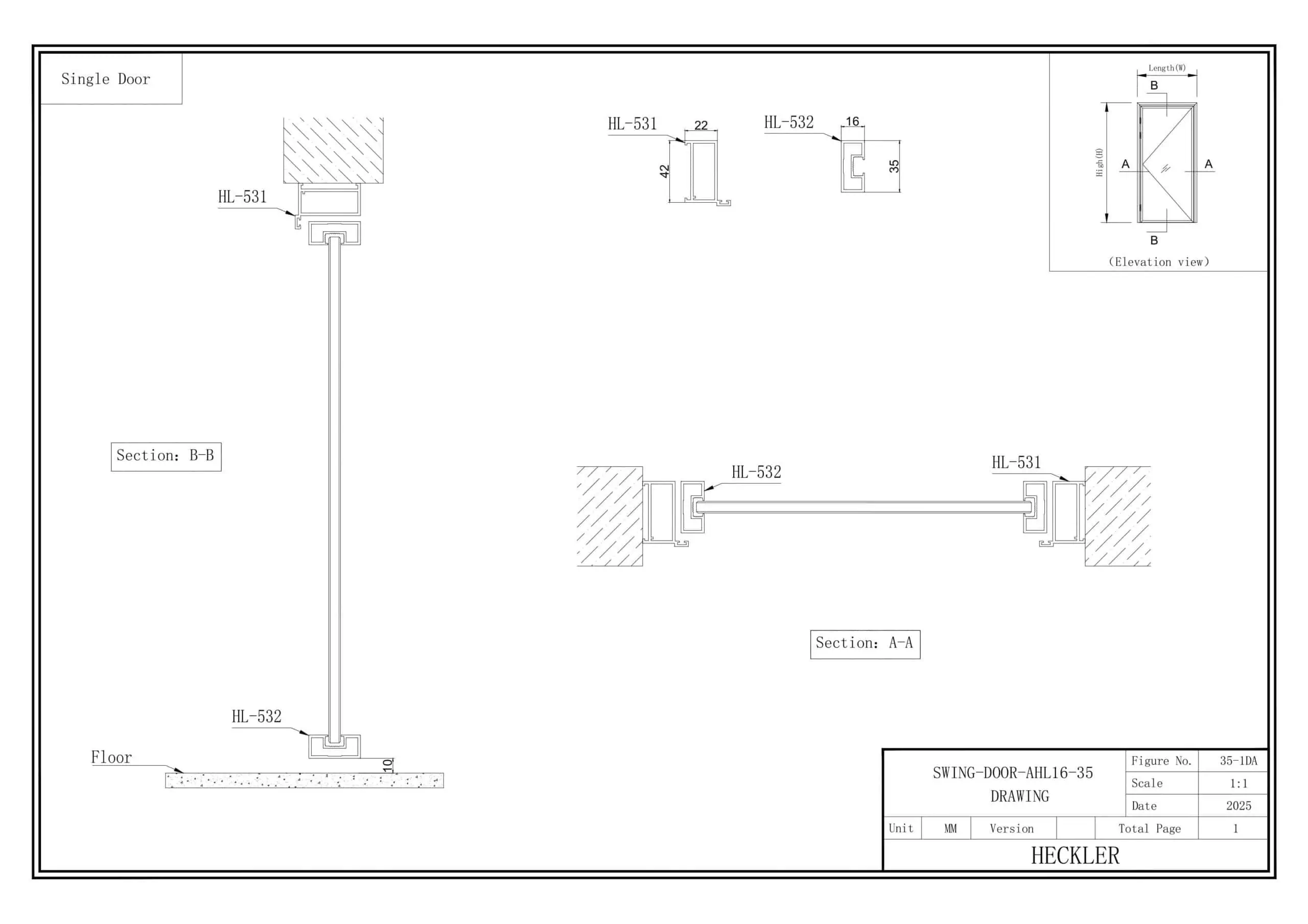 Bản vẽ cấu tạo cửa slim mở quay 1 cánh