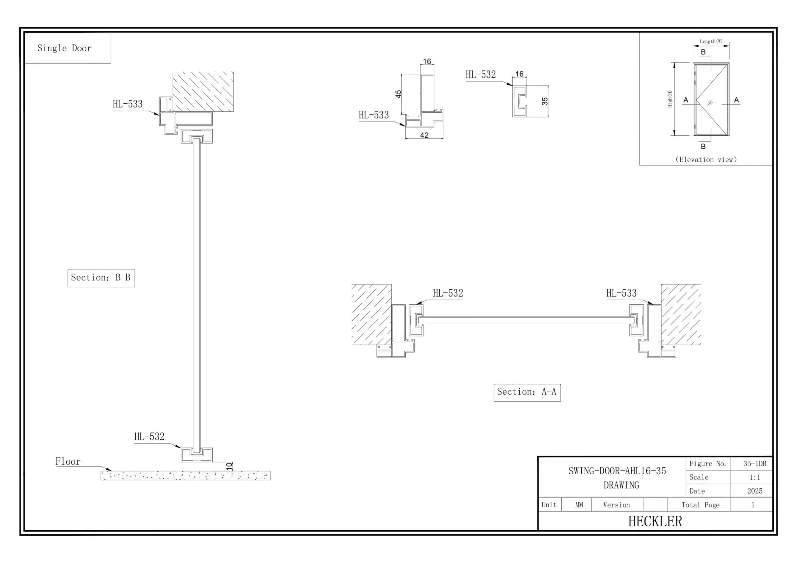 Bản vẽ cấu tạo cửa slim mở quay 1 cánh
