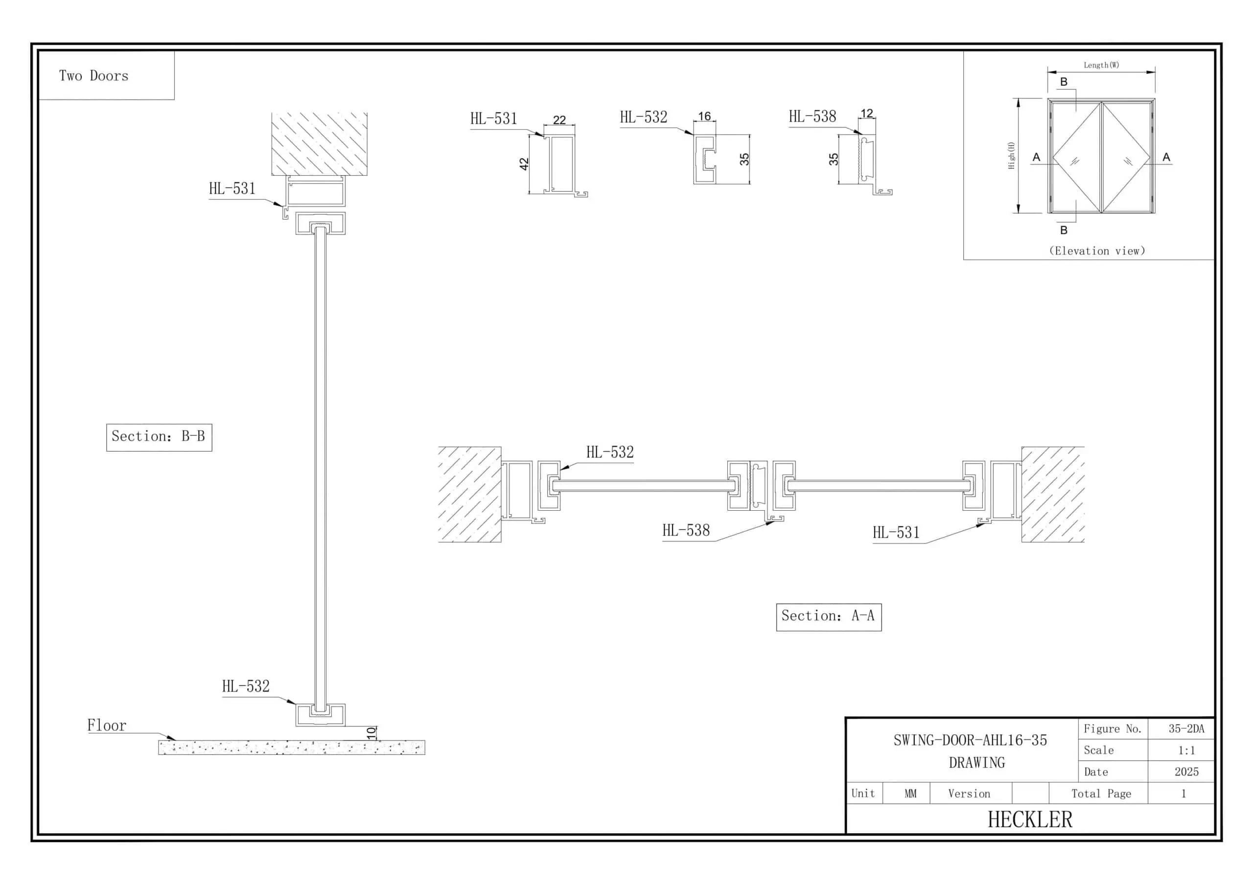 Bản vẽ cấu tạo cửa slim mở quay 2 cánh