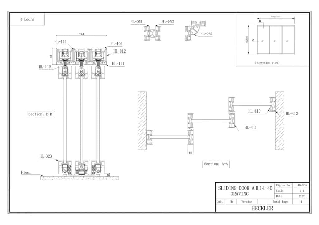Khung cửa trượt hiện đại, bền chắc, phù hợp với tiêu chuẩn optima tại Heckler Việt Nam.