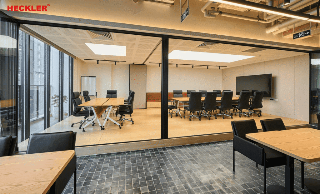 Hoàn thiện cửa slim xếp trượt Heckler tại Tòa văn phòng Heritage West Lake 21 Cửa slim xếp trượt Heckler tại Heritage West Lake